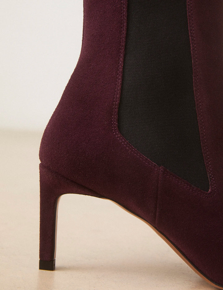 Bottines À Talons Suède Aubergine - Numéro 711 - Rivecour