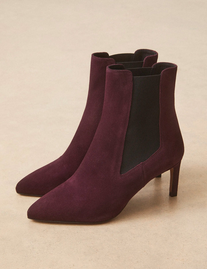 Bottines À Talons Suède Aubergine - Numéro 711 - Rivecour