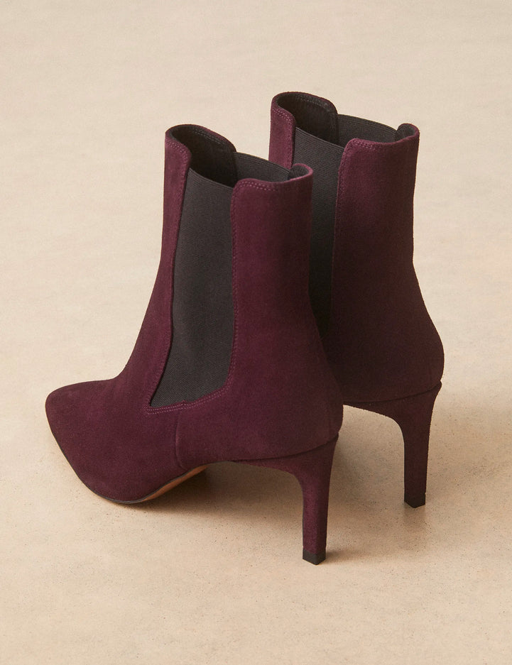 Bottines À Talons Suède Aubergine - Numéro 711 - Rivecour