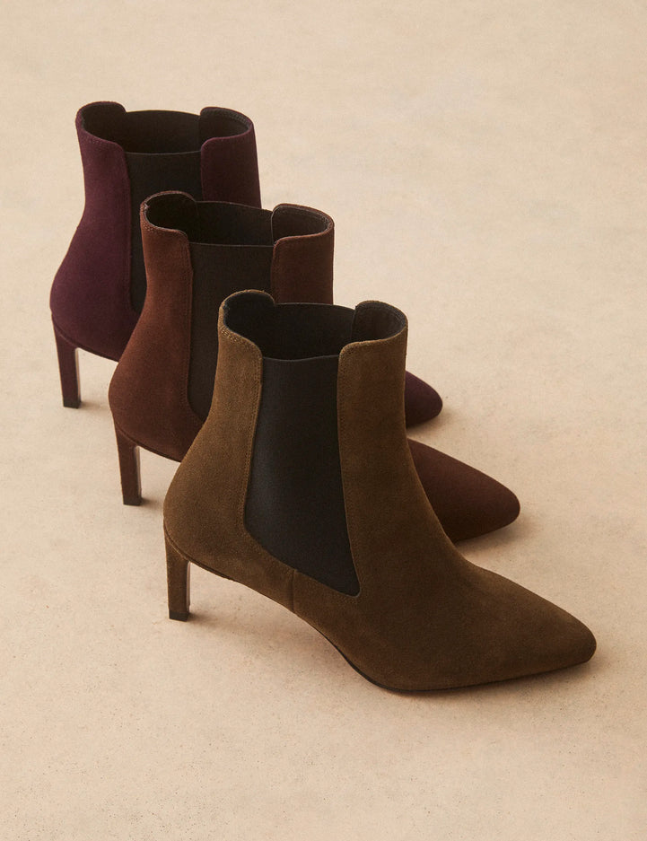Bottines À Talons Suède Kaki - Numéro 711 - Rivecour