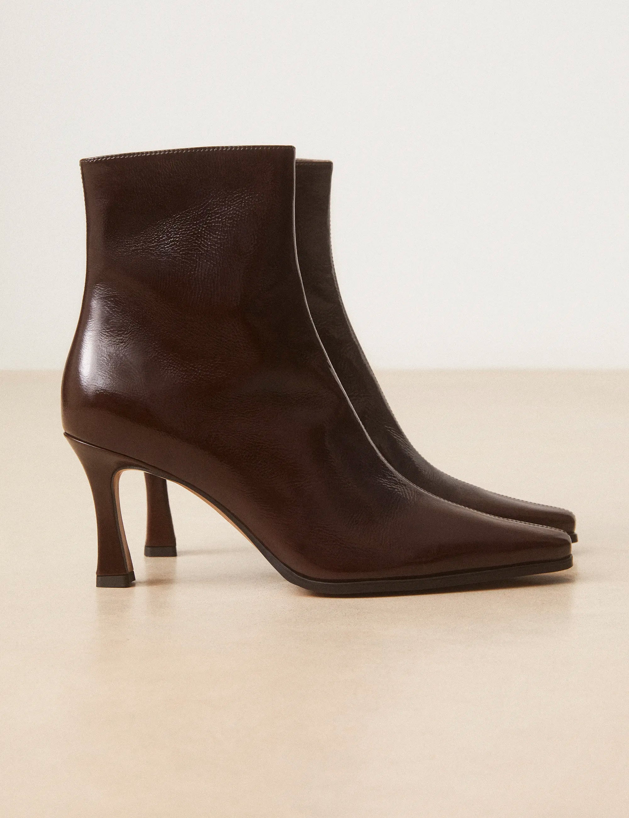 Bottines À Talons Cuir Vernis Marron Chocolat - Numéro 713 - Rivecour