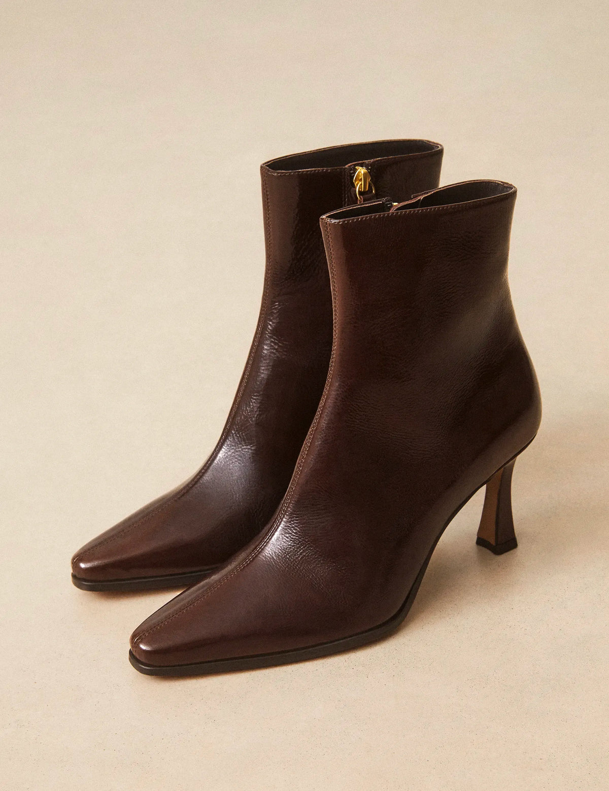 Bottines À Talons Cuir Vernis Marron Chocolat - Numéro 713 - Rivecour