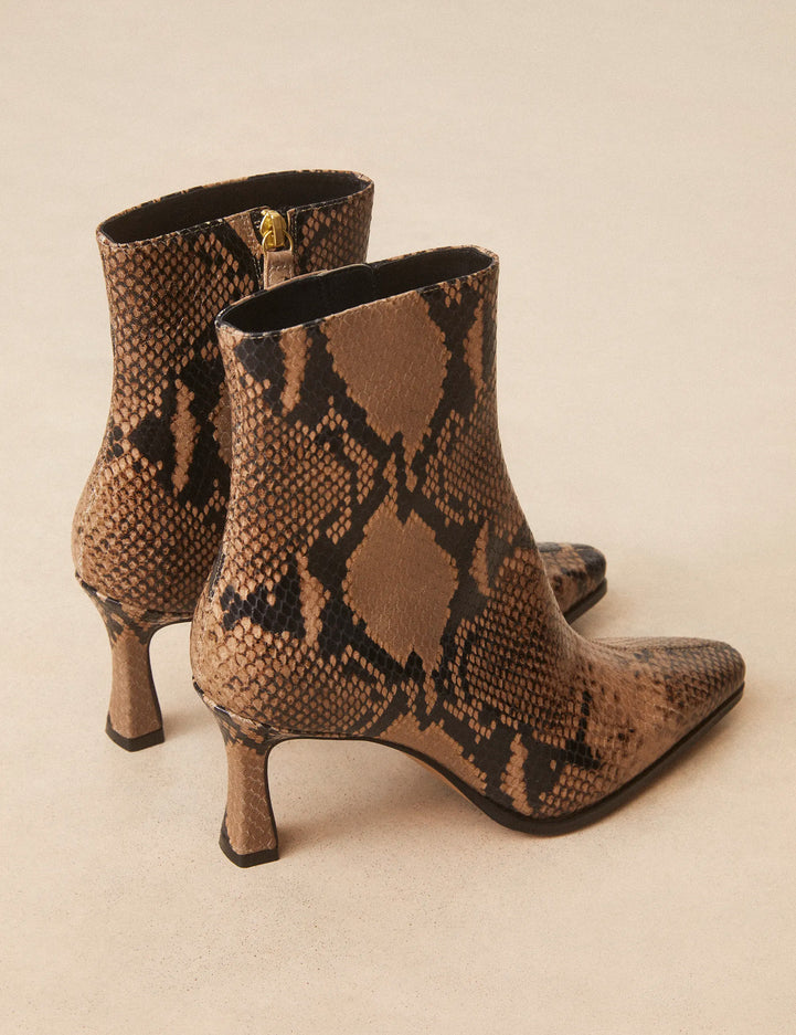 Bottines À Talons Cuir Façon Python Brun - Numéro 713 - Rivecour
