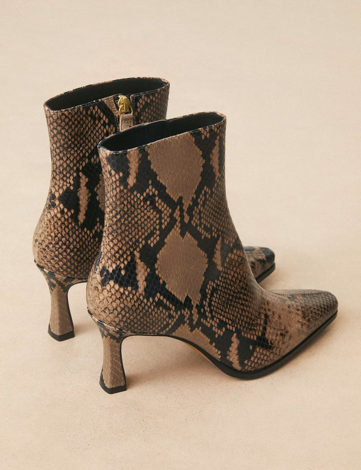 Bottines À Talons Cuir Façon Python Brun - Numéro 713 - Rivecour
