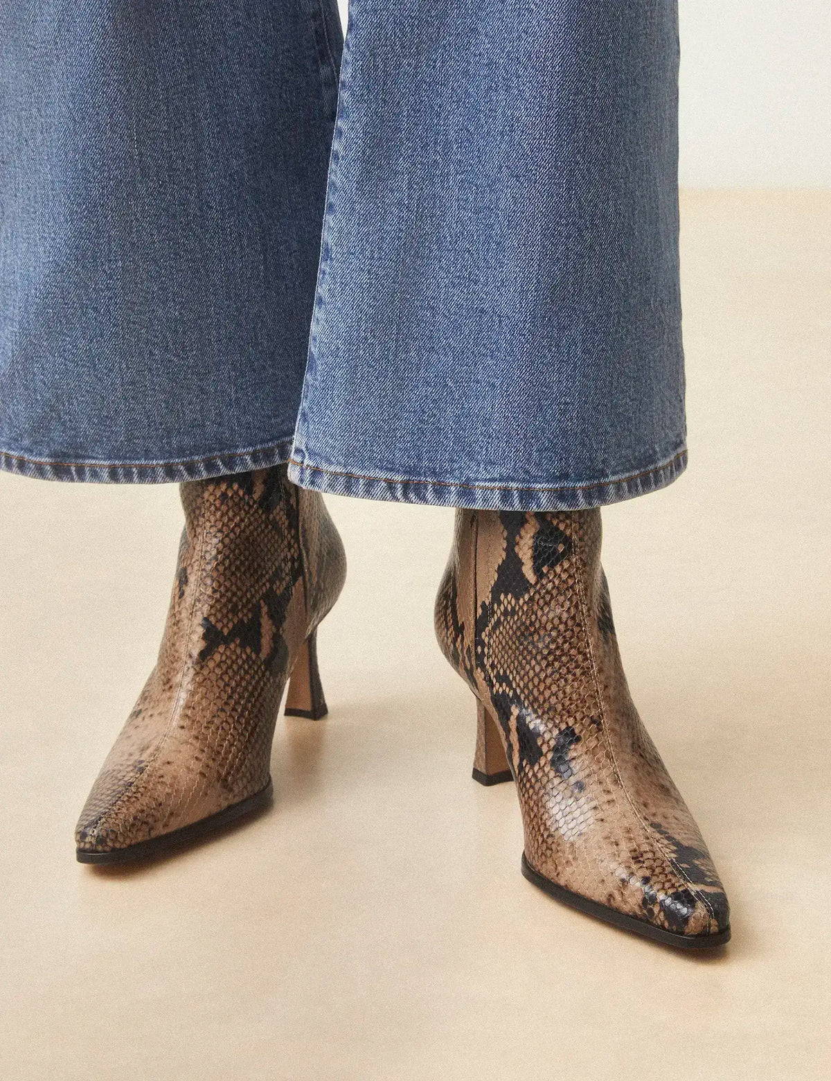 Bottines À Talons Cuir Façon Python Brun - Numéro 713 - Rivecour