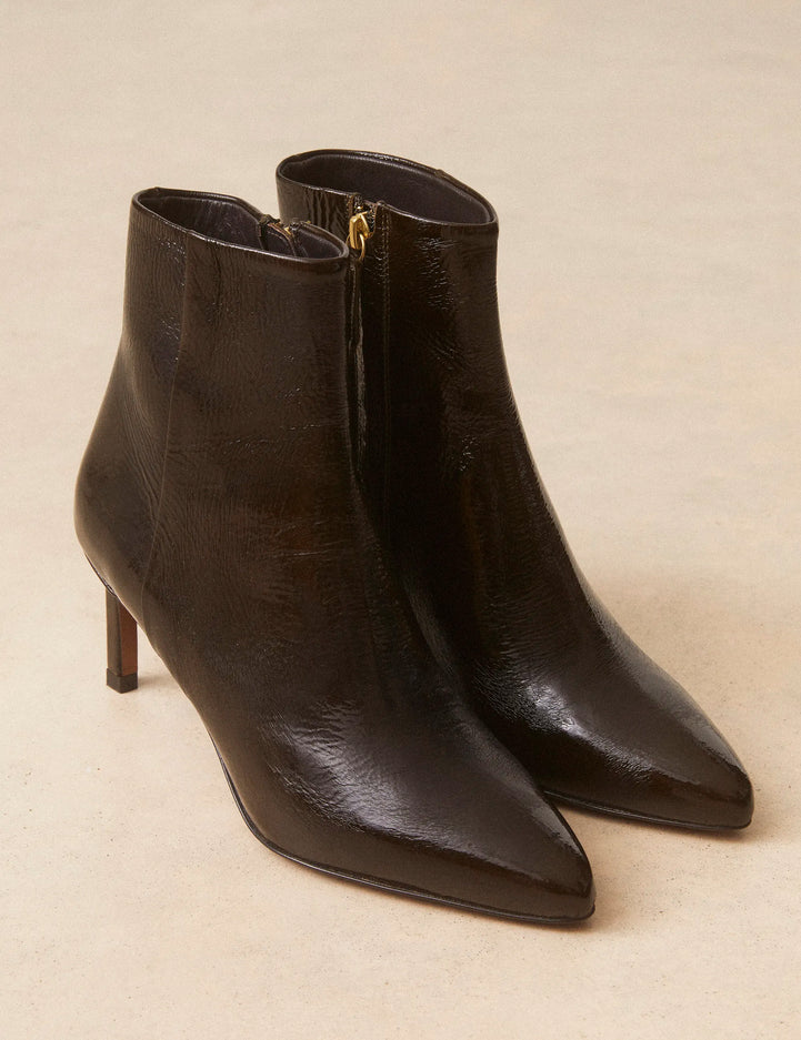 Bottines À Talons Cuir Vernis Kaki - Numéro 720 - Rivecour