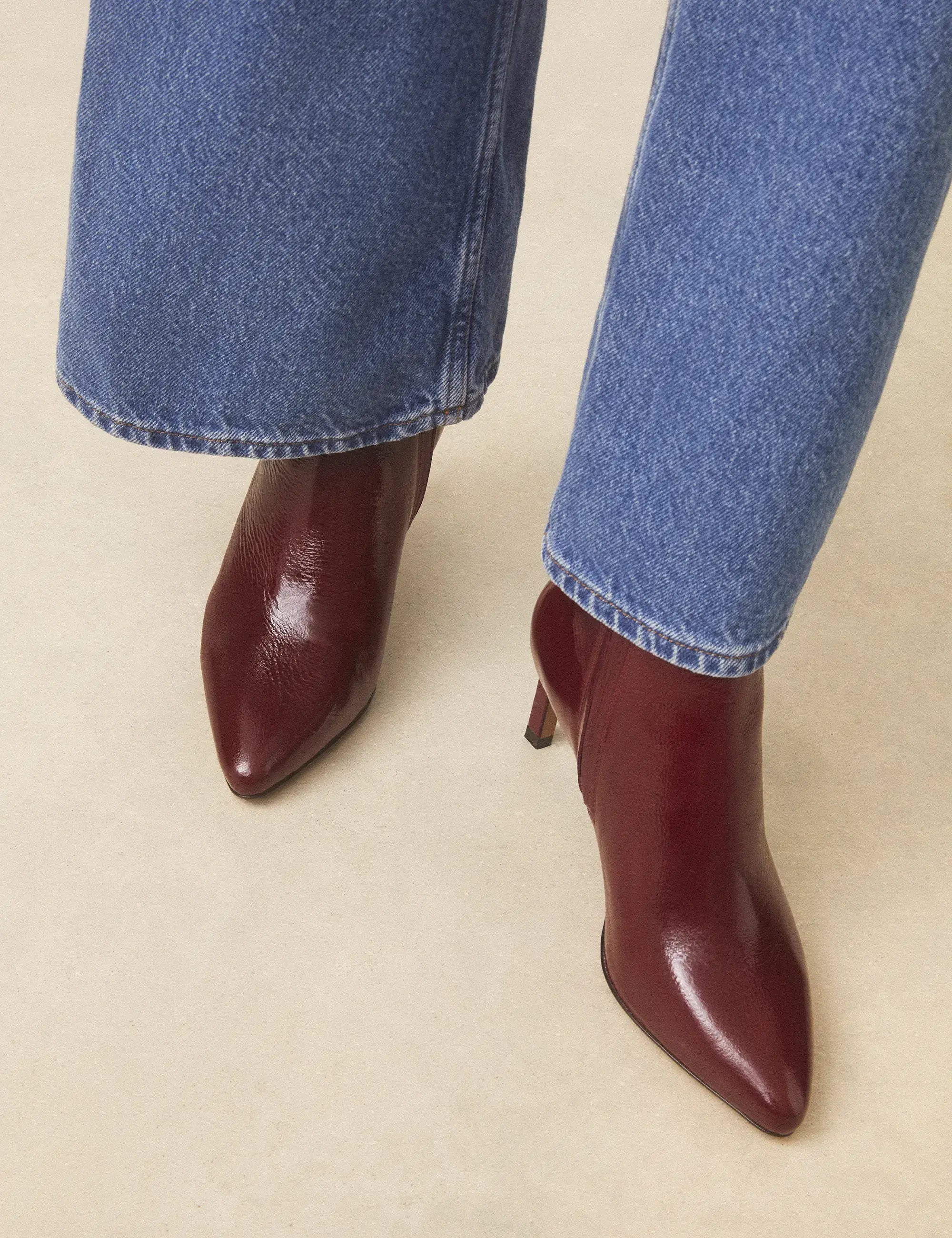 Bottines À Talons Cuir Vernis Bordeaux - Numéro 720 - Rivecour