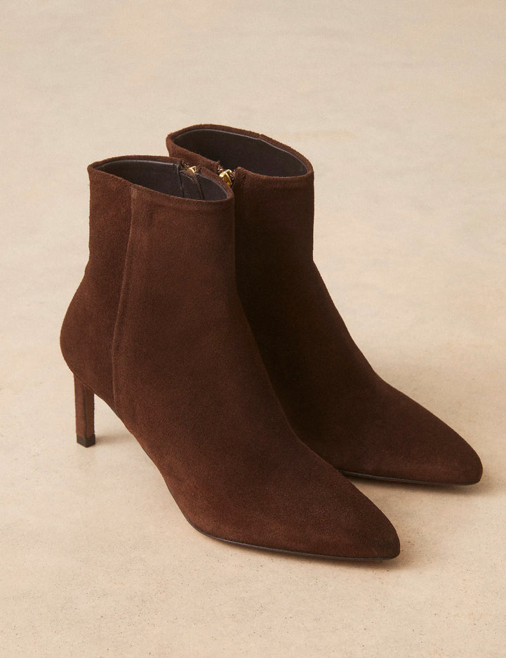 Bottines À Talons Suède Marron Chocolat - Numéro 720 - Rivecour