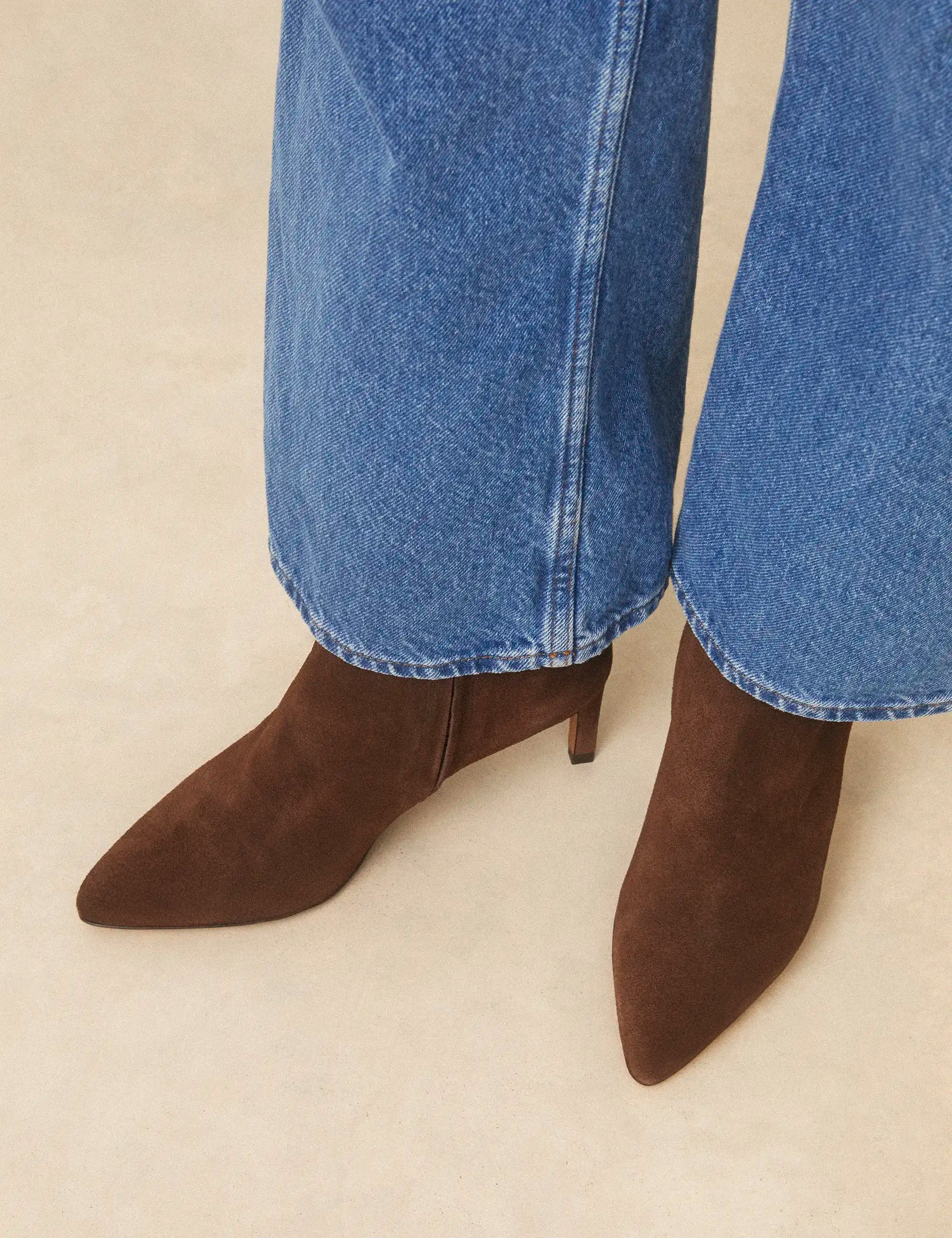 Bottines À Talons Suède Marron Chocolat - Numéro 720 - Rivecour