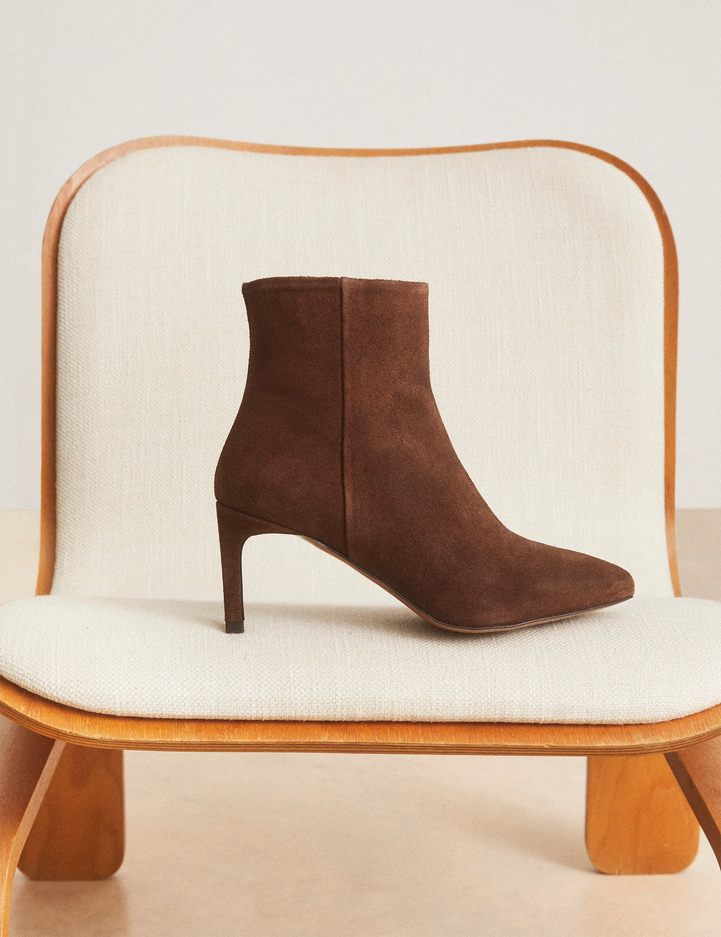 Bottines À Talons Suède Marron Chocolat - Numéro 720 - Rivecour