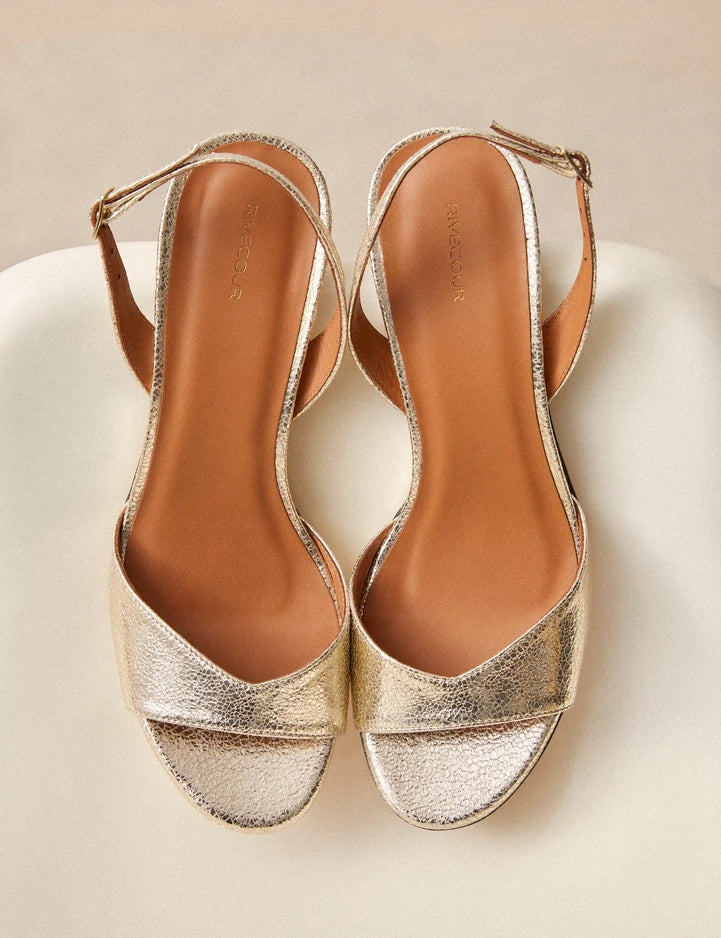 Sandales À Talons Cuir Craquelé Or Blanc - Numéro 733 - Rivecour