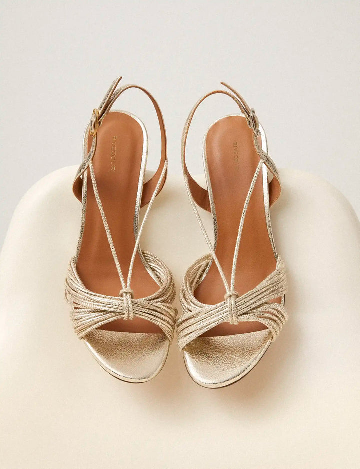 Sandales À Talons Cuir Craquelé Or Blanc - Numéro 778 - Rivecour