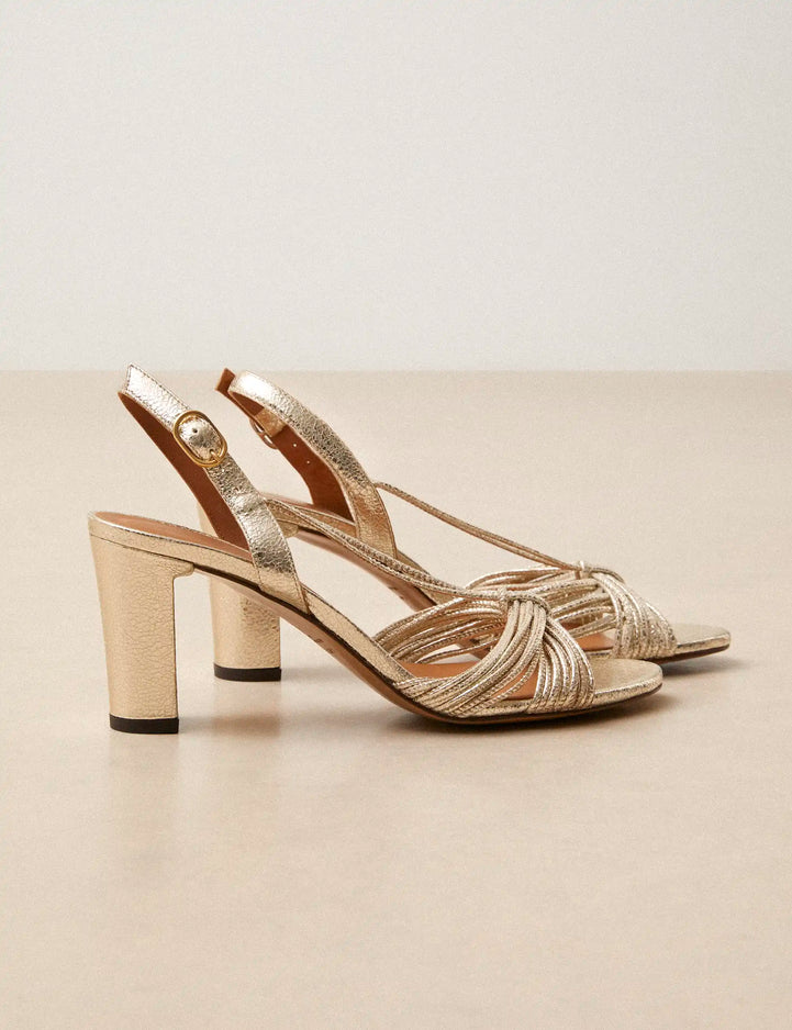 Sandales À Talons Cuir Craquelé Or Blanc - Numéro 778 - Rivecour