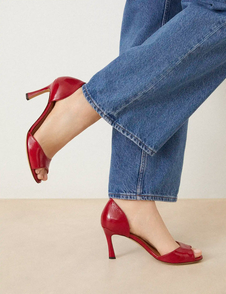 Sandales À Talons Cuir Vernis Rouge Cerise - Numéro 796 - Rivecour
