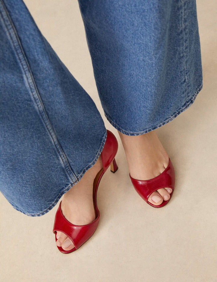 Sandales À Talons Cuir Vernis Rouge Cerise - Numéro 796 - Rivecour
