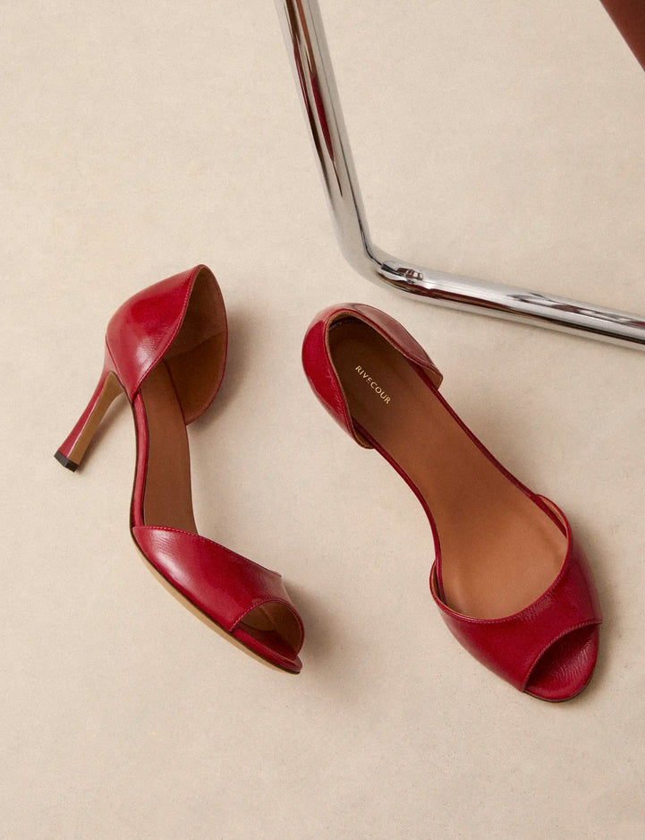 Sandales À Talons Cuir Vernis Rouge Cerise - Numéro 796 - Rivecour