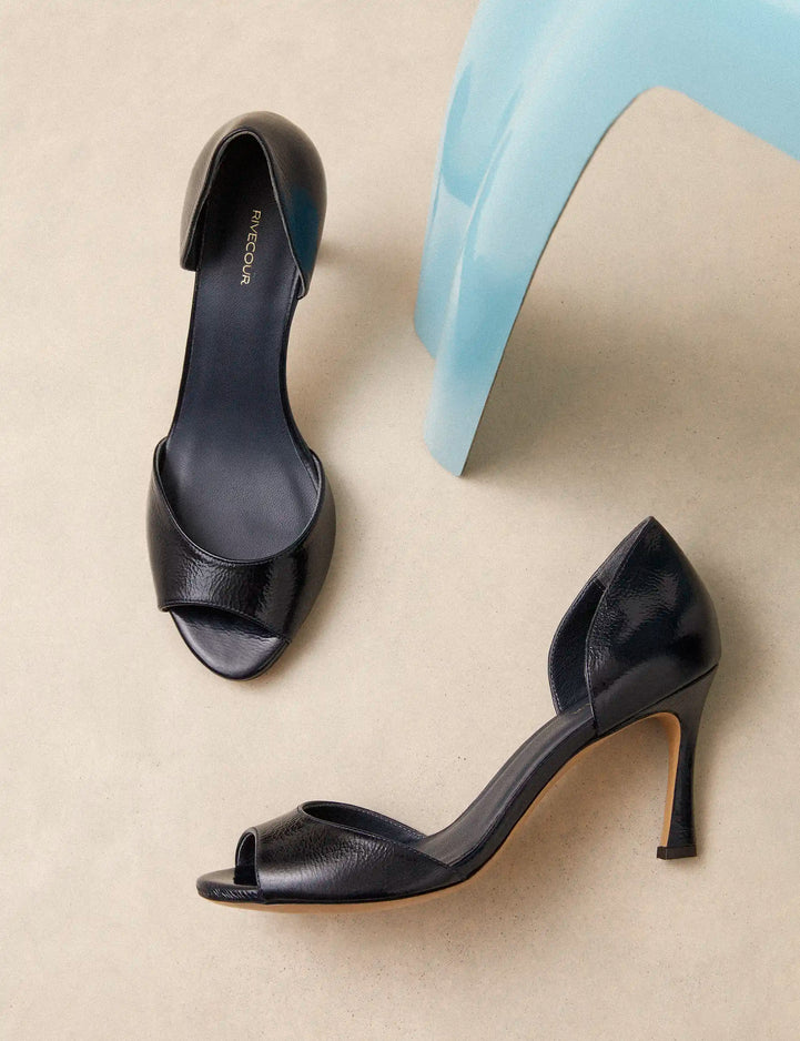 Sandales À Talons Cuir Vernis Marine - Numéro 796 - Rivecour