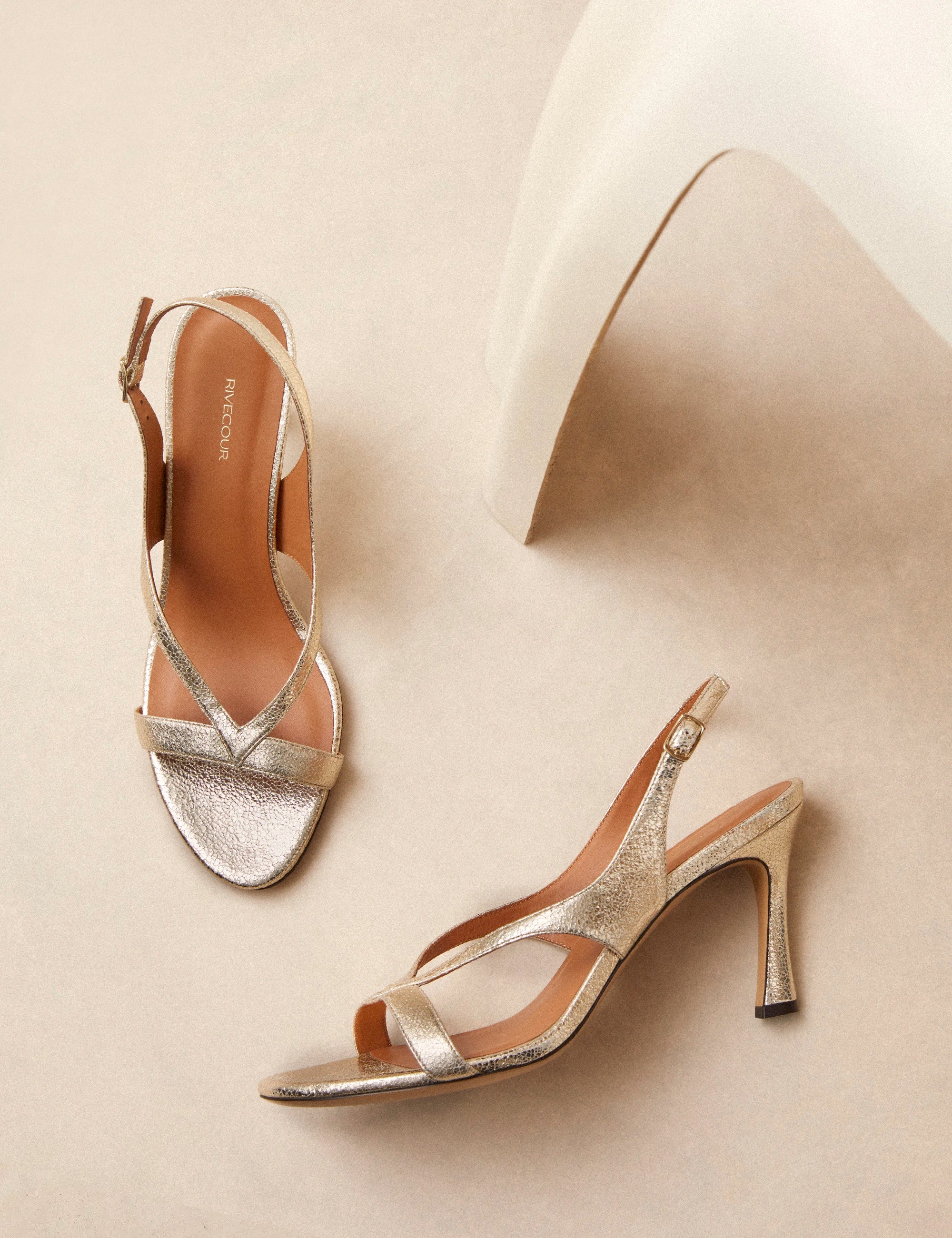Sandales À Talons Cuir Craquelé Or Blanc - Numéro 798 - Rivecour