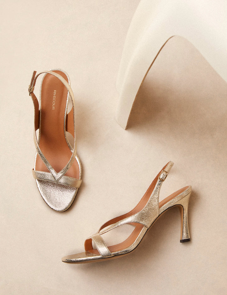 Sandales À Talons Cuir Craquelé Or Blanc - Numéro 798 - Rivecour