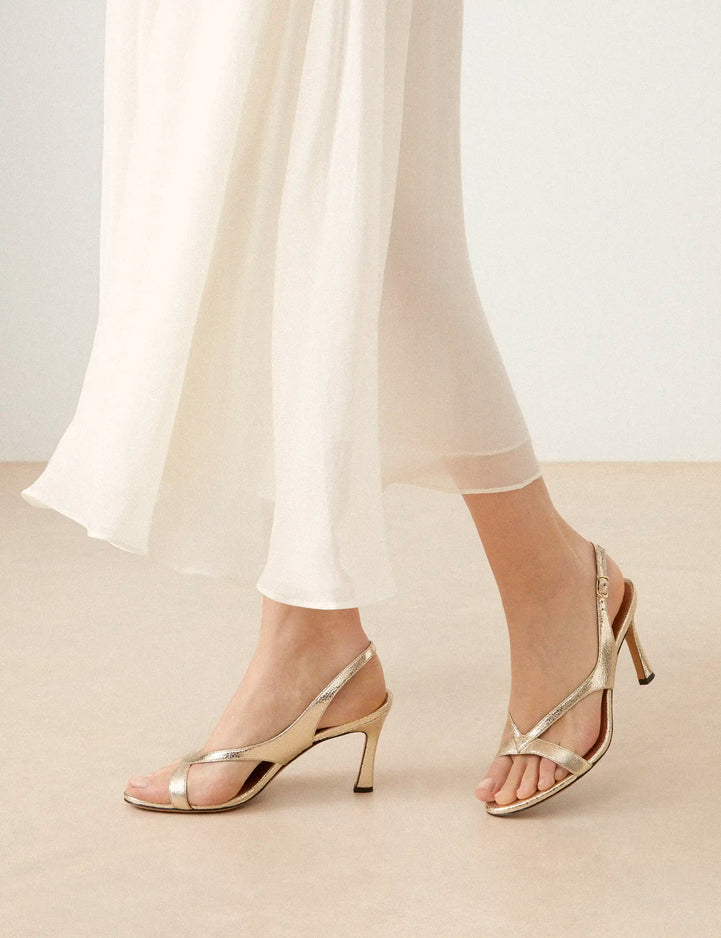 Sandals À Talons Leather Crackled Or White - Numéro 798 - Rivecour