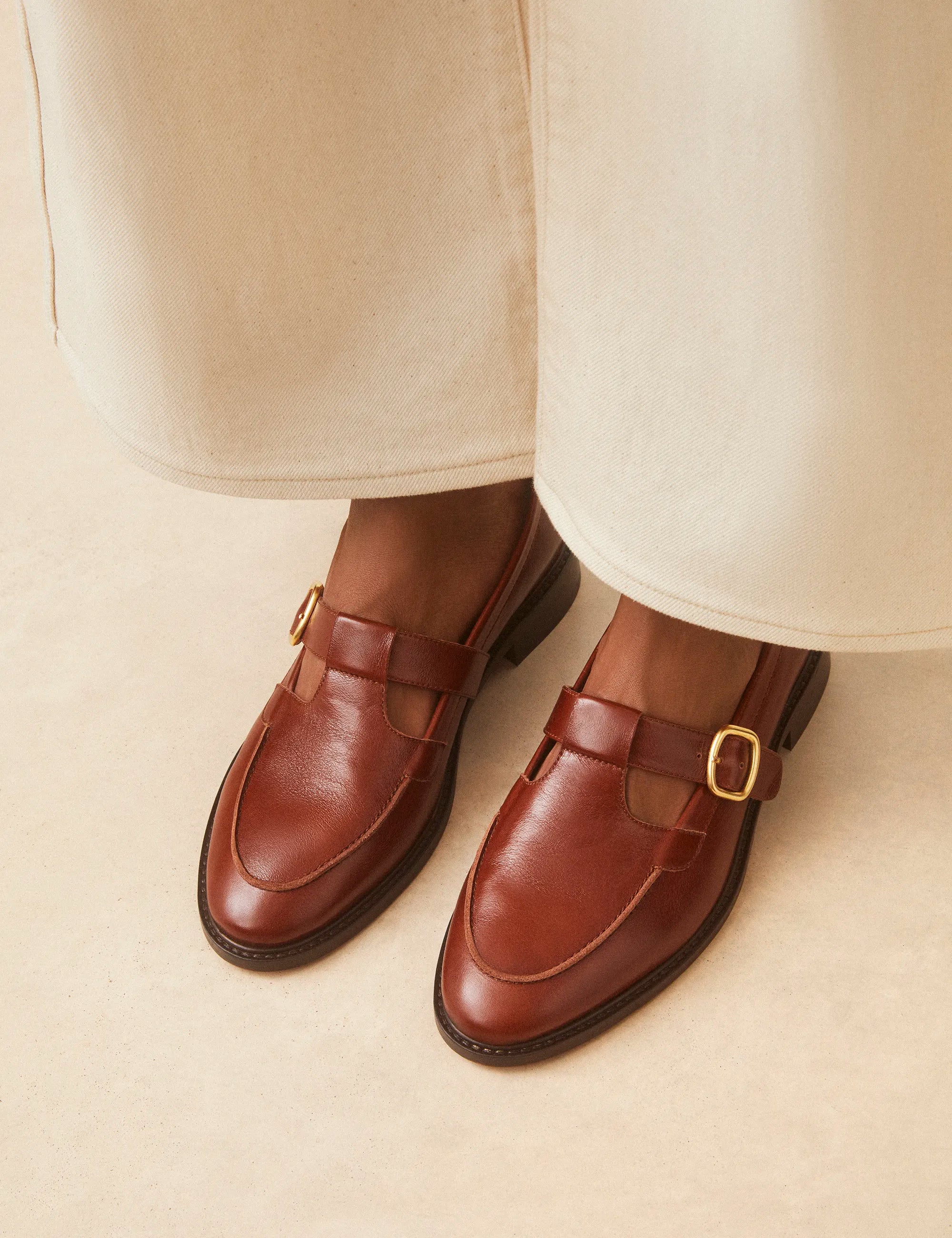 Mocassins Cuir Façon Vintage Cognac - Numéro 84 - Rivecour