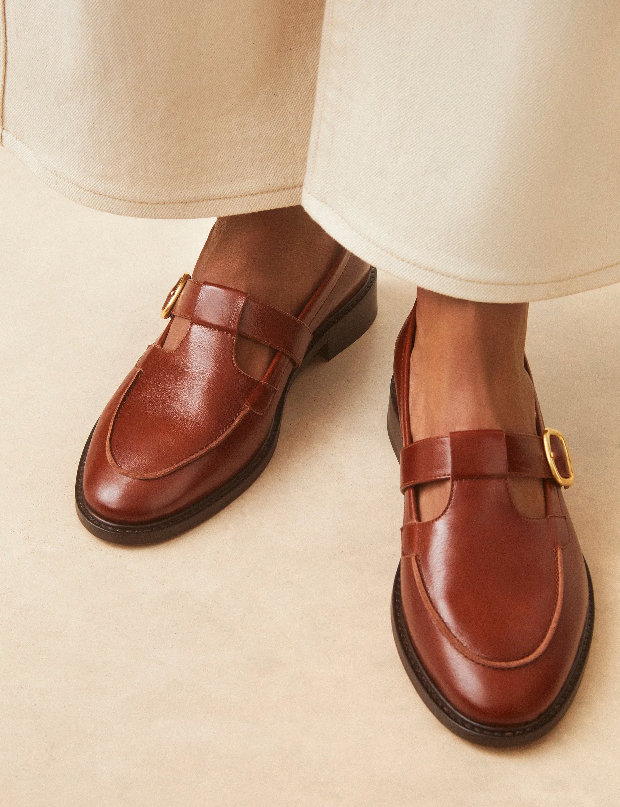 Mocassins Cuir Façon Vintage Cognac - Numéro 84 - Rivecour