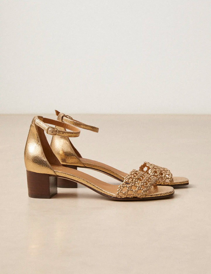 Sandales à talons Cuir Craquelé Doré - Numéro 890 - Rivecour