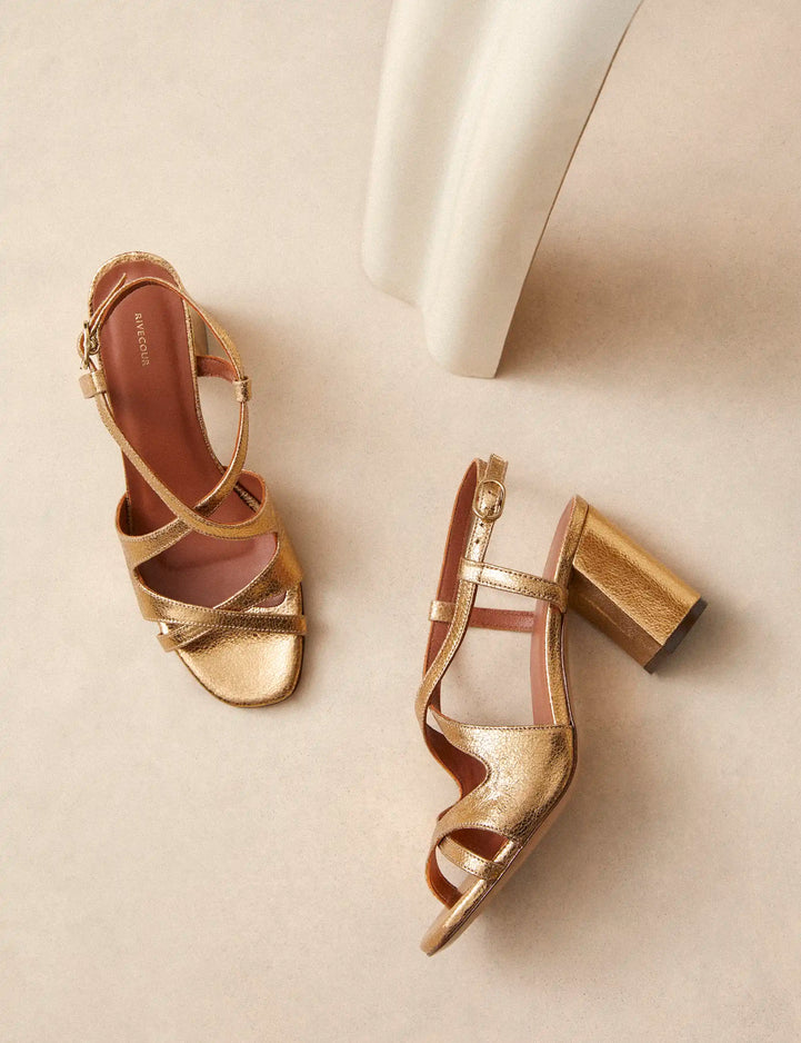 Sandals à talons Leather Crackled Gold - Numéro 953 - Rivecour