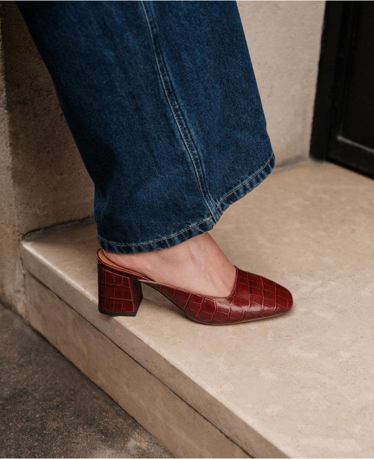 Mules n°604 Croco Marron
